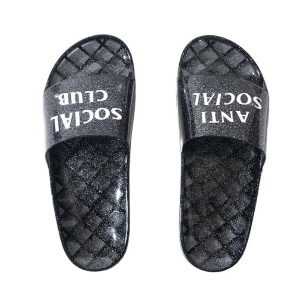 NWT Anti Social Social Club ASSC Black Sparkle Slides